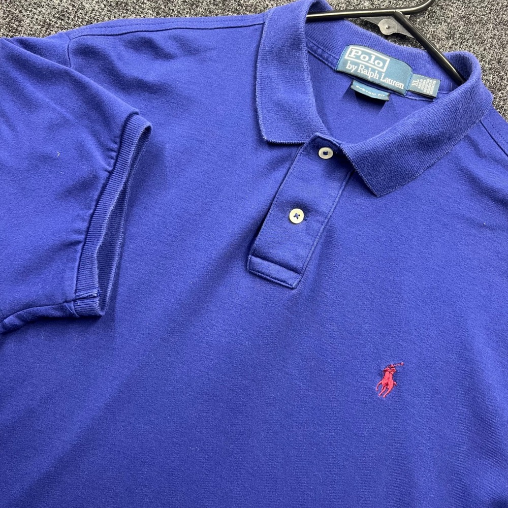 Vintage Polo Ralph Lauren Men XL Custom Fit Blue Short Sleeve Polo Shirt Pony